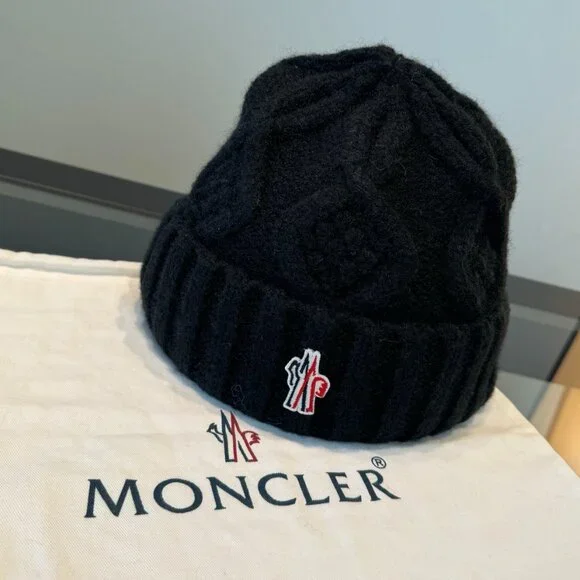 Moncler Grenoble cable knit beanie black NWT MONCLER GRENOBLE Appliquéd cable-knit wool beanie | NET-A-PORTER main image 4